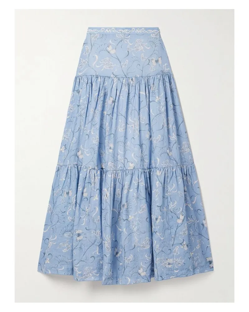 AGUA BENDITA Anis Lymanopoda Maxirock Aus Bedrucktem Leinen - Blau Blau