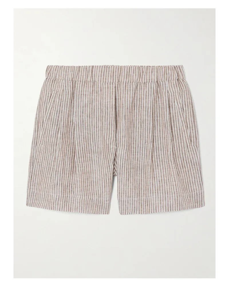 Brunello Cucinelli Shorts Aus Gestreiftem Leinen - Wollweiß Wollweiß