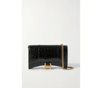 Hourglass Croc-effect Leather Shoulder Bag - Black
