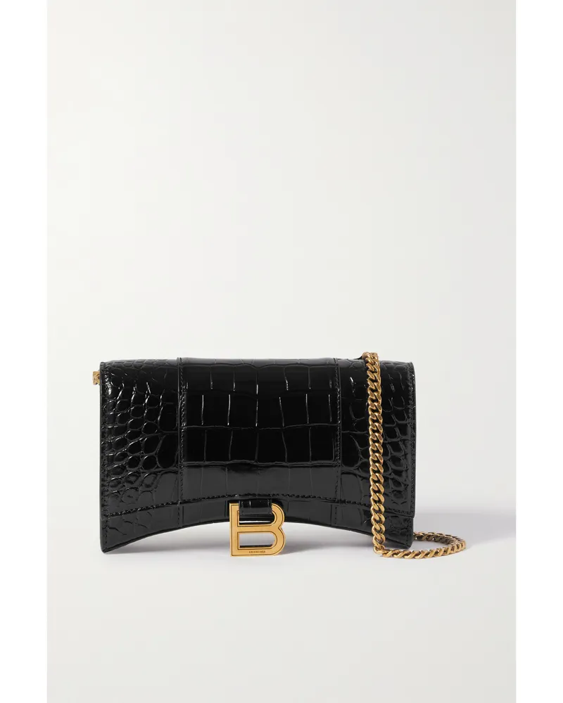 Balenciaga Hourglass Croc-effect Leather Shoulder Bag - Black Black