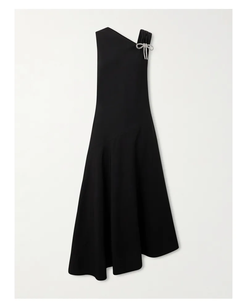 Jil Sander Asymmetric Bow-embellished Crepe Midi Dress - Black Black