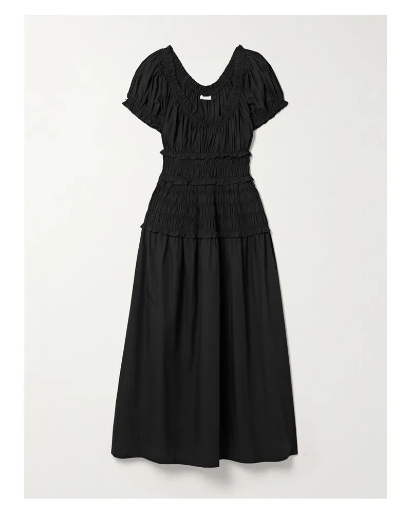 DÔEN Leanne Midikleid Aus Biobaumwoll-voile Mit Raffungen - Schwarz Schwarz