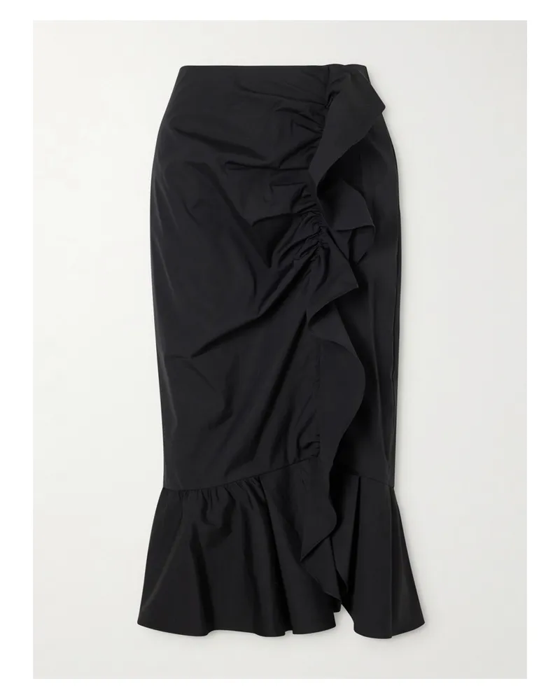 Carolina Herrera New York Ruched Cotton-blend Midi Skirt - Black Black