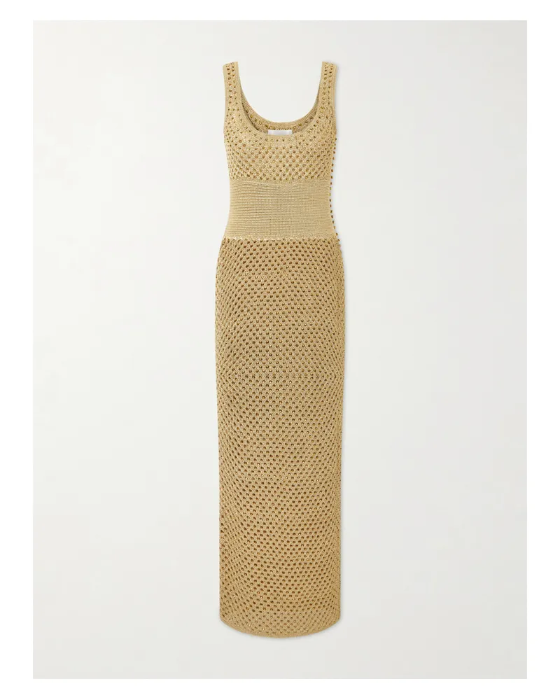 GALVAN Vento Crystal-embellished Crocheted Midi Dress - Gold Gold