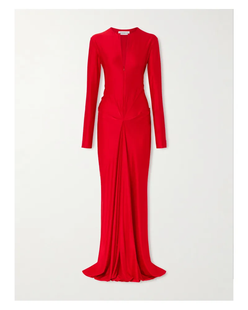 Victoria Beckham Gathered Satin Gown Red
