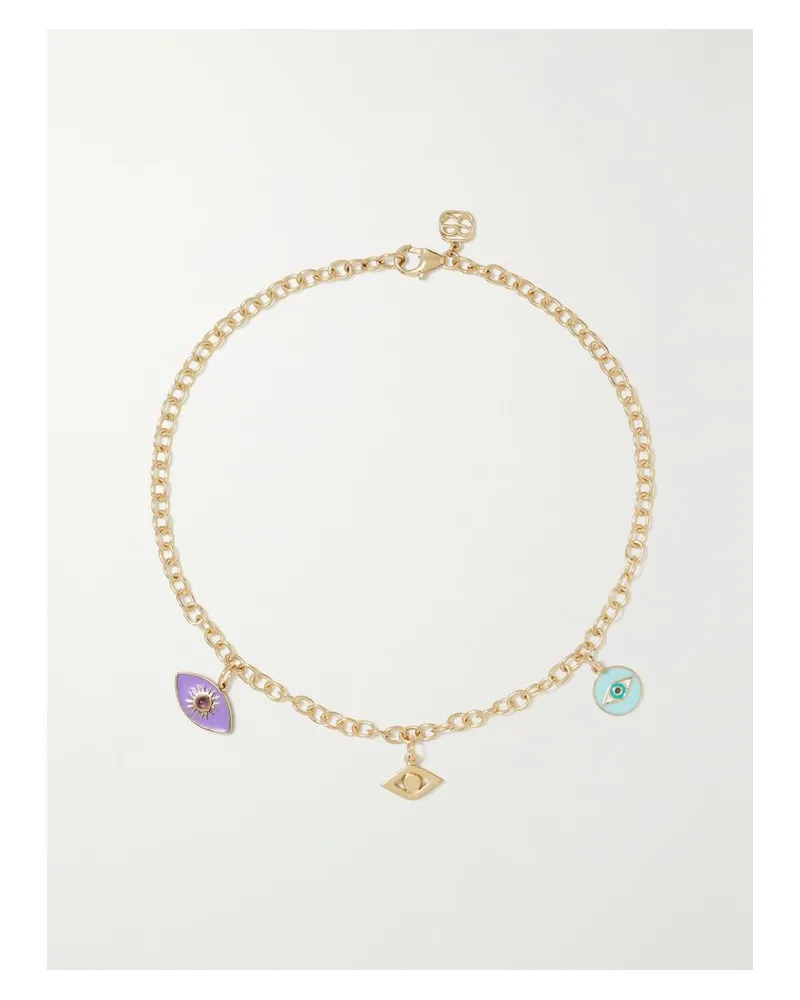 Sydney Evan Mini Evil Eye Fußkettchen Aus 14 Karat Gold Mit Amethyst Und Saphir Gold