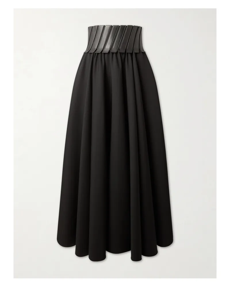 Alaïa Midirock Aus Wollgabardine Mit Lederbesätzen - Schwarz Schwarz