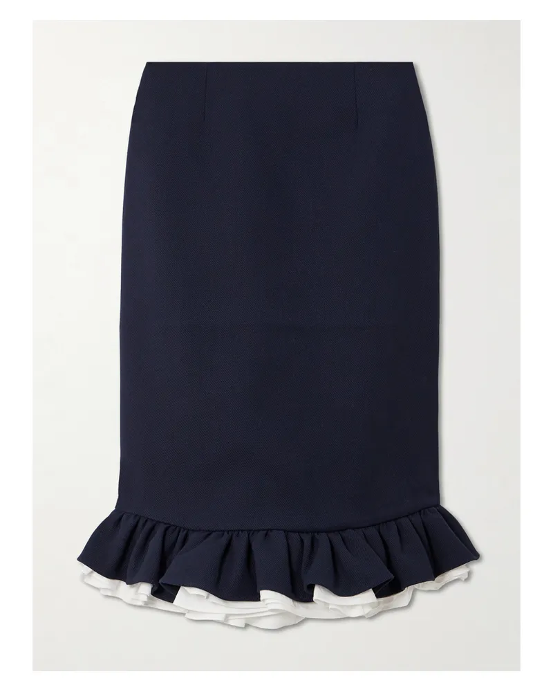 SHUSHU/TONG Mehrlagiger Midirock Aus Woll-twill Mit Volant - Blau Blau