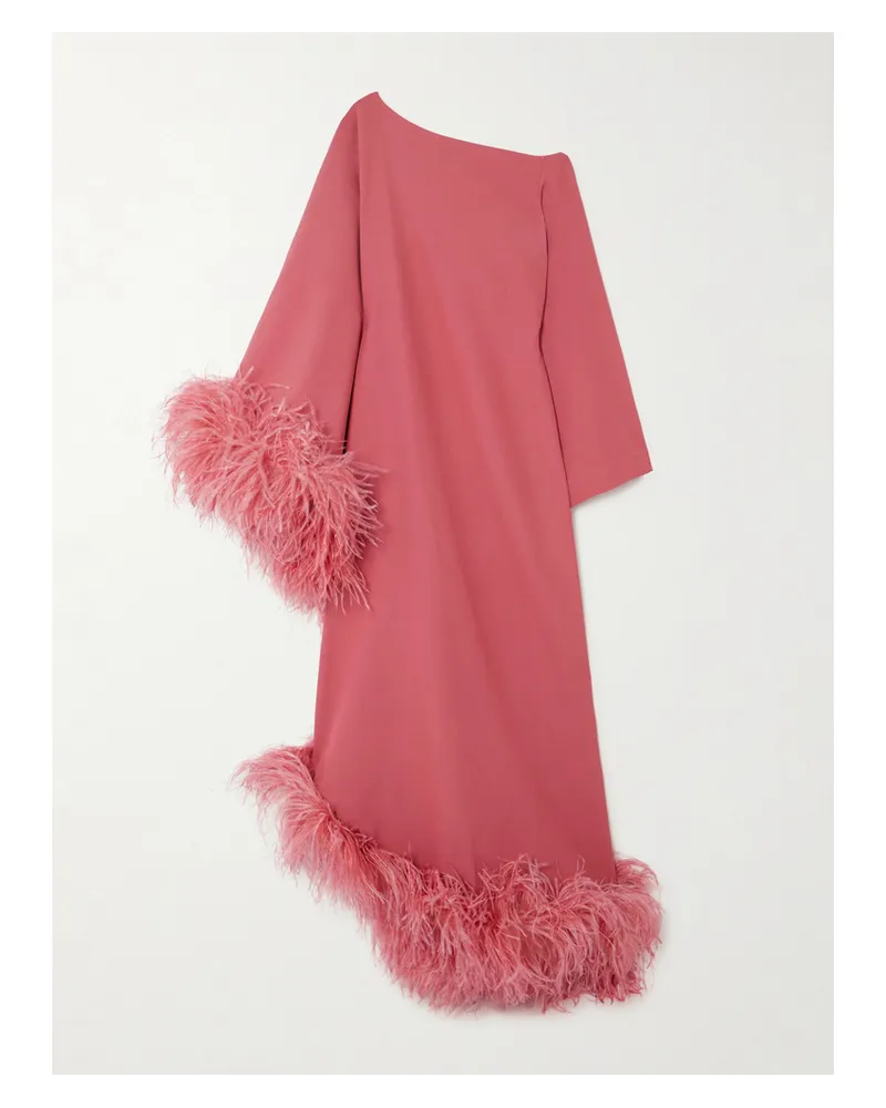 Taller Marmo Ubud Asymmetrische Robe aus Crêpe mit Federn Pink