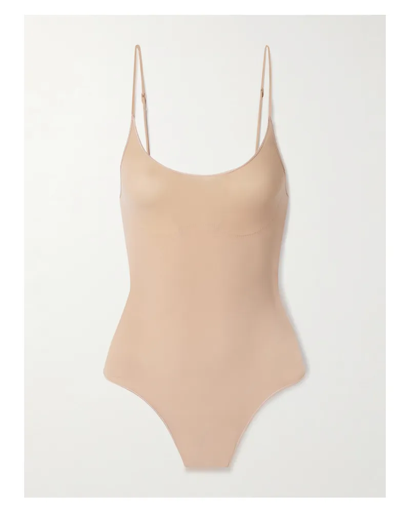 SKIMS Sheer Seamless Thong Bodysuit – Clay – String-body - Neutral Neutral