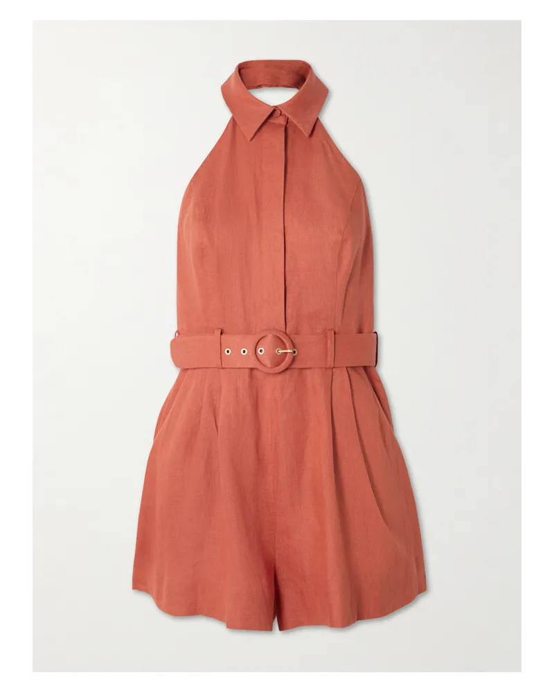 Zimmermann Awaken Playsuit Aus Leinen Mit Gürtel - Orange Orange