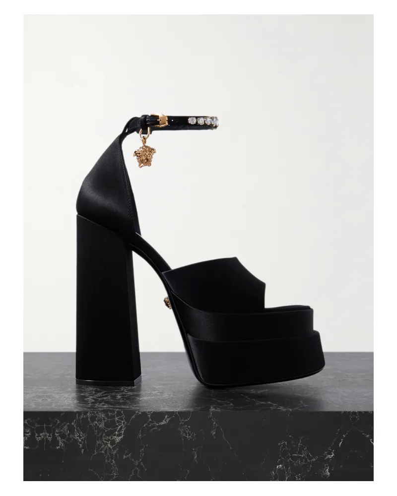 Versace Medusa Aevitas Plateausandalen Aus Satin Mit Verzierungen - Schwarz Schwarz