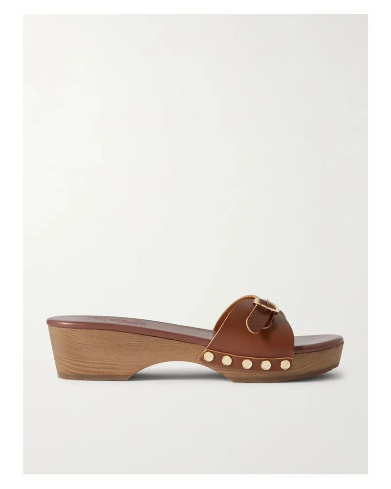 Ancient Greek Sandals Omonia Clogs Aus Leder Mit Nieten - Braun Braun