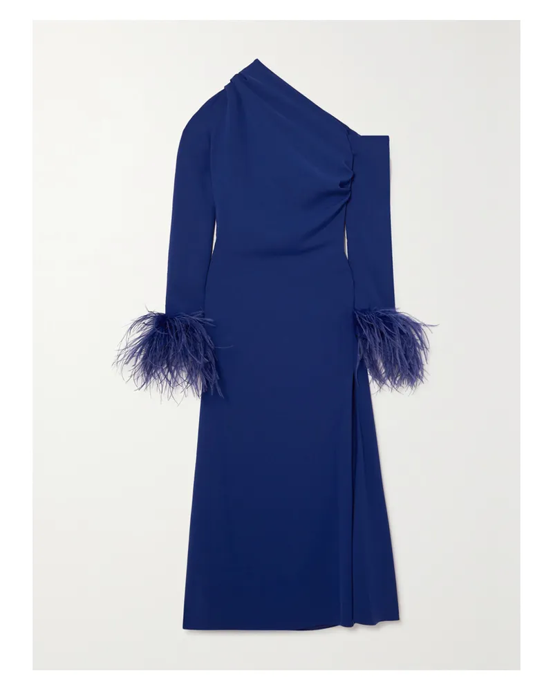 16ARLINGTON Adelaide Asymmetrisches Midikleid Aus Crêpe Mit Federn - Blau Blau