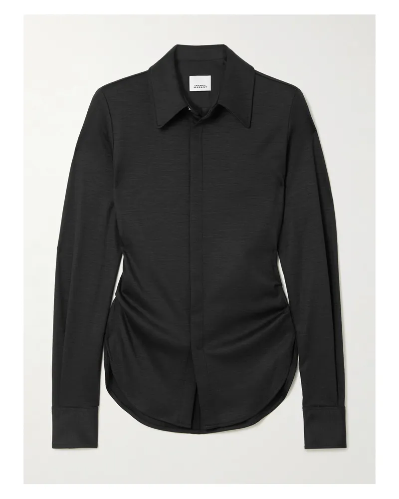 Isabel Marant Romea Gerafftes Hemd Aus Woll-jersey - Schwarz Schwarz