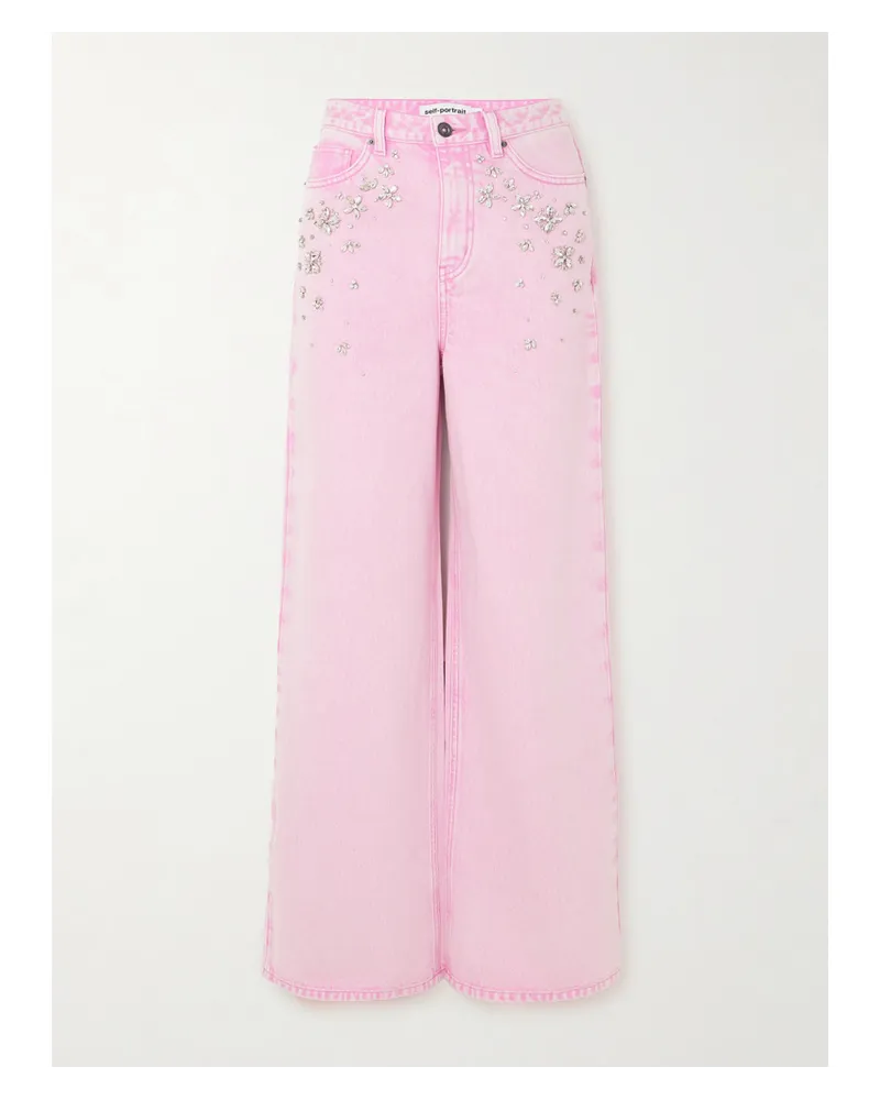 Self-Portrait Jeans mit Weitem Bein Und Kristallen Pink