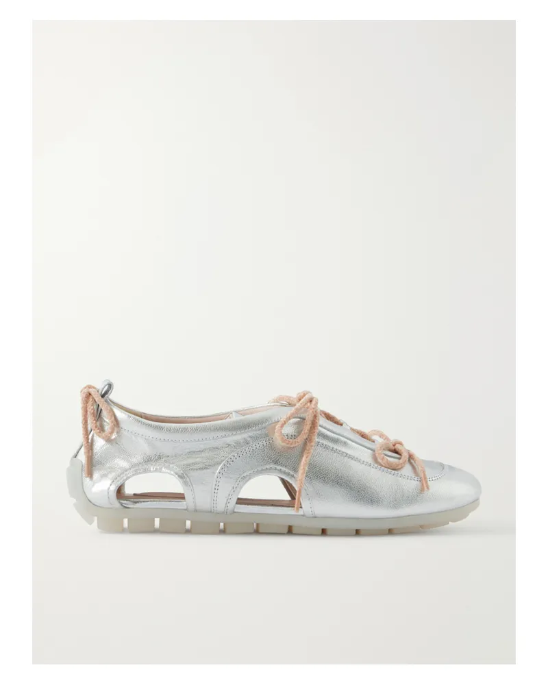 Simone Rocha Ballerina Cutout Metallic-leather Sneakers - Silver Silver