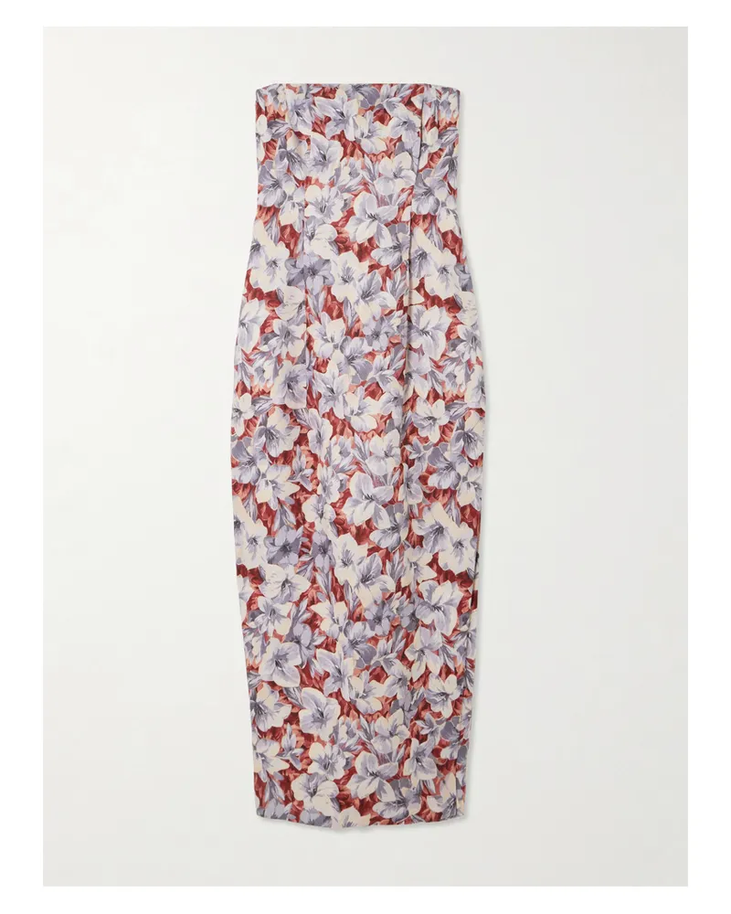 Posse Rosalie Trägerloses Midikleid Aus Leinen Mit Blumenprint Und Falten - Mehrfarbig Mehrfarbig