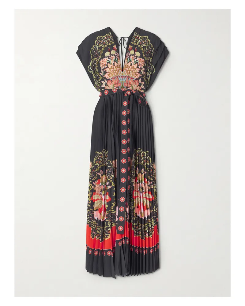 La DoubleJ Maxikleid Aus Bedrucktem Crêpe De Chine Mit Falten Und Bindegürtel - Schwarz Schwarz