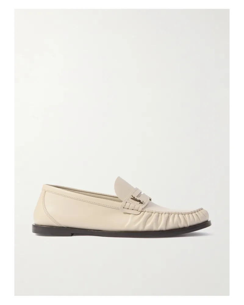 Saint Laurent Laurent Glossed-leather Loafers - Cream Cream