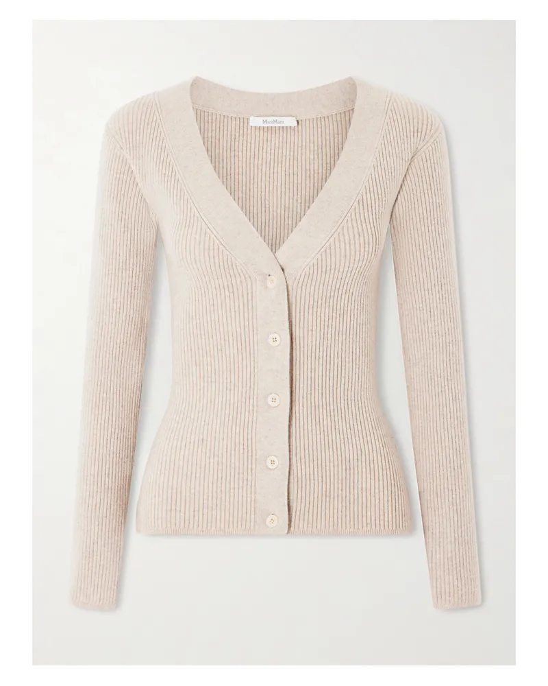 Max Mara Gioiosa Ribbed Wool-blend Cardigan - Neutrals Neutrals