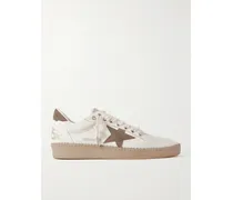 Ball Star Distressed Suede-trimmed Canvas Sneakers - Neutrals