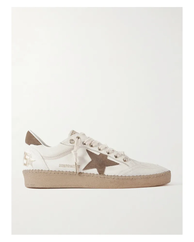 Golden Goose Ball Star Distressed Suede-trimmed Canvas Sneakers - Neutrals Neutrals