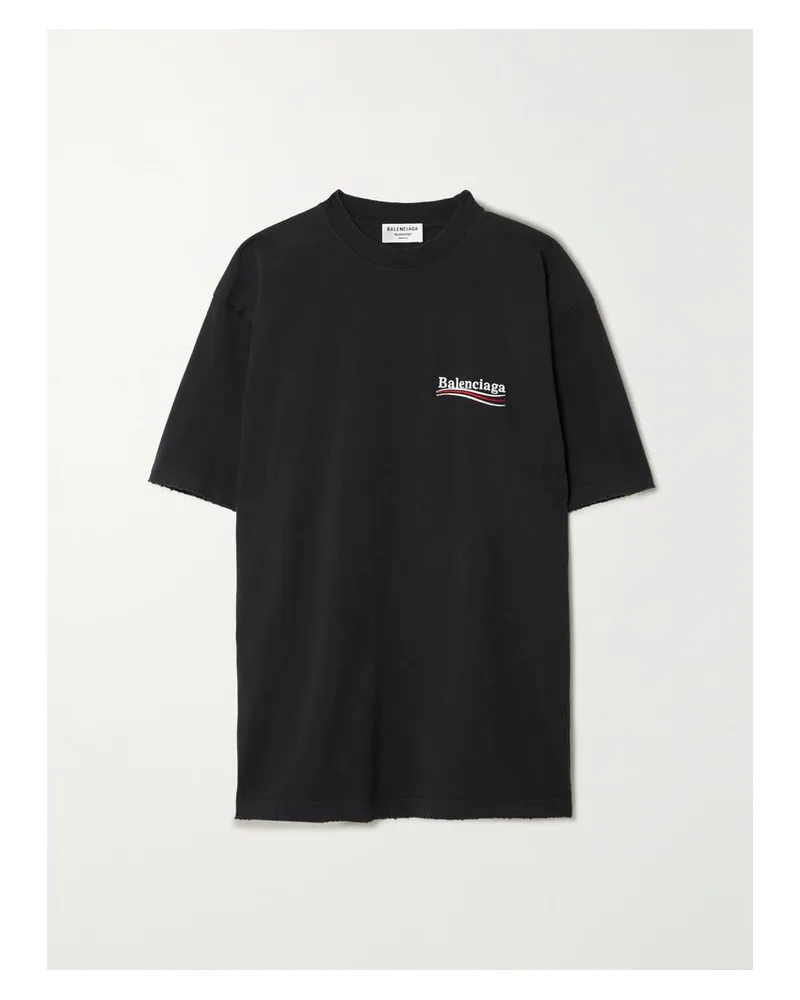 Balenciaga Oversized-t-shirt Aus Baumwoll-jersey Mit Stickerei - Schwarz Schwarz