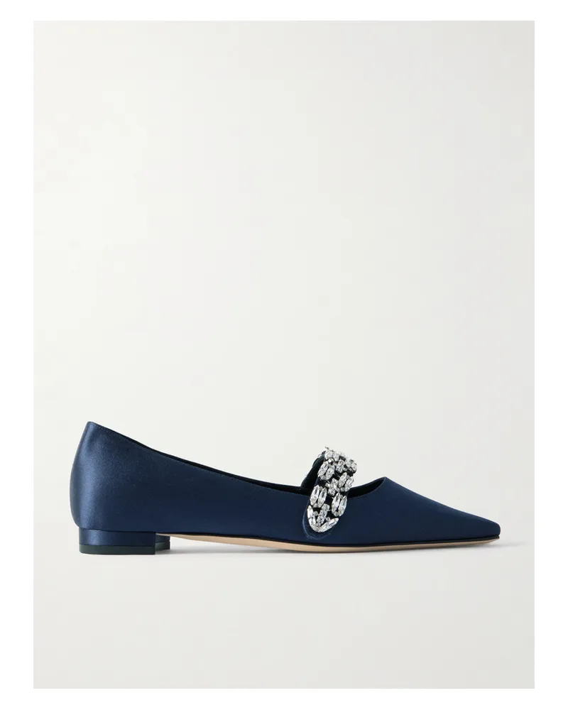 Manolo Blahnik Tamolflat 10 Ballerinas Mit Spitzer Kappe Aus Satin Mit Kristallen - Blau Blau