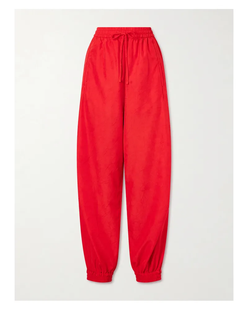 Róhe Crinkled Cotton-blend Tapered Pants Red