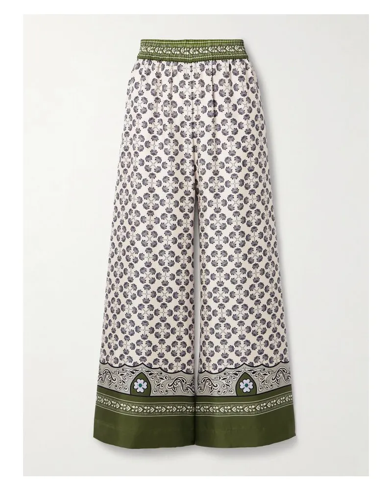 La DoubleJ Palazzo Hose Mit Weitem Bein Aus Bedrucktem Seiden-twill - Grün Grün