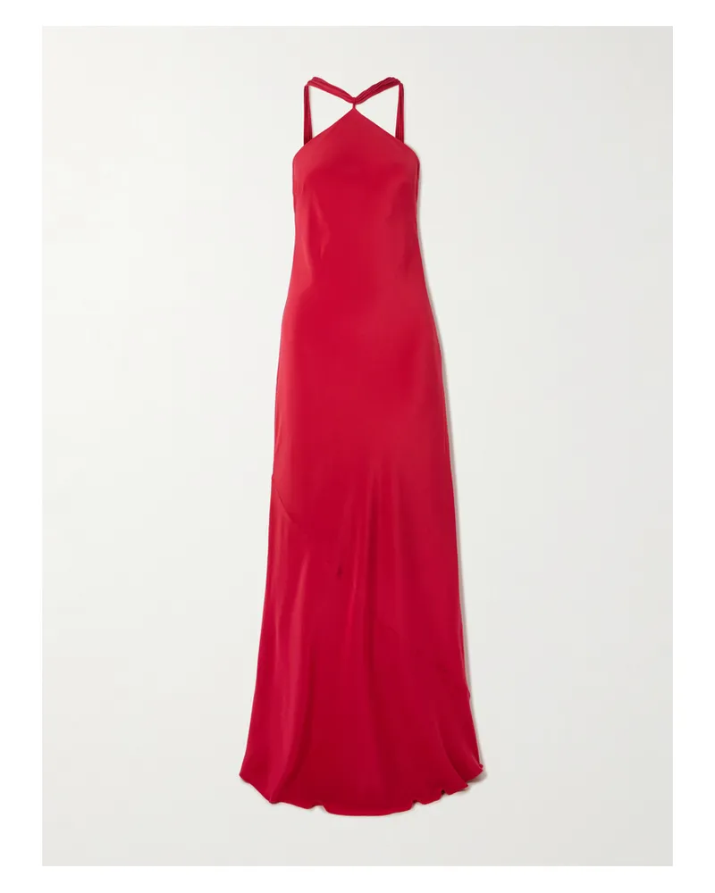 Cult Gaia Pheobe Fringed Silk-chiffon Halterneck Maxi Dress - Red Red