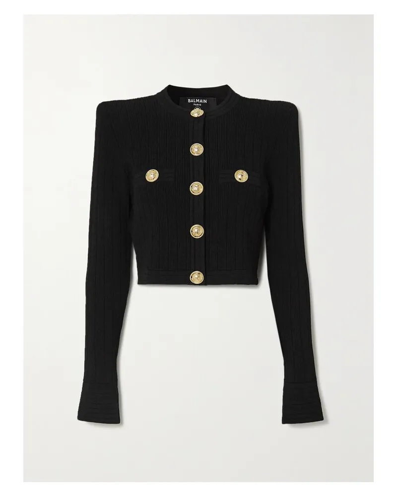 Balmain Verkürzter Blazer Aus Jacquard-strick Mit Zierknöpfen - Schwarz Schwarz