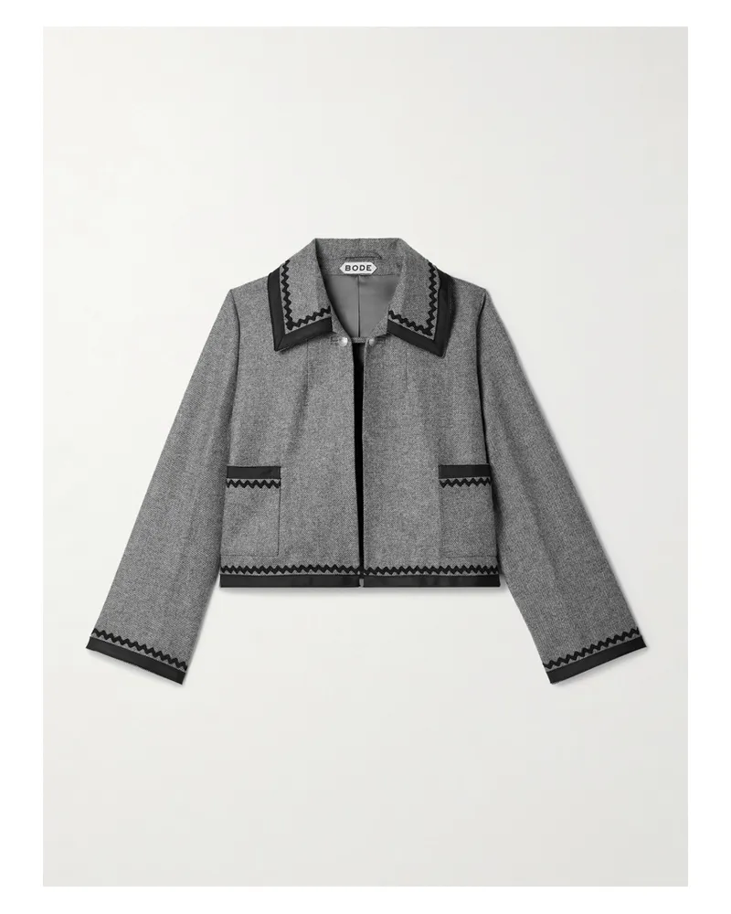 BODE Dovecote Cropped Cotton Twill-trimmed Wool-twill Jacket - Gray Gray