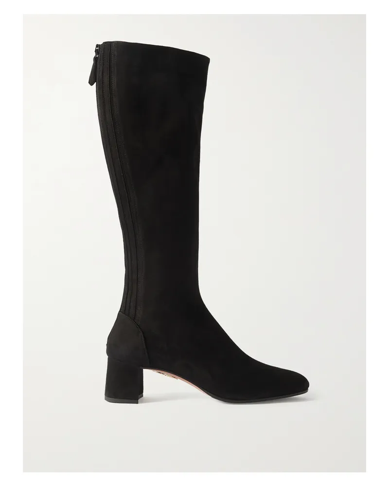 Aquazzura Saint Honore Suede Knee Boots - Black Black
