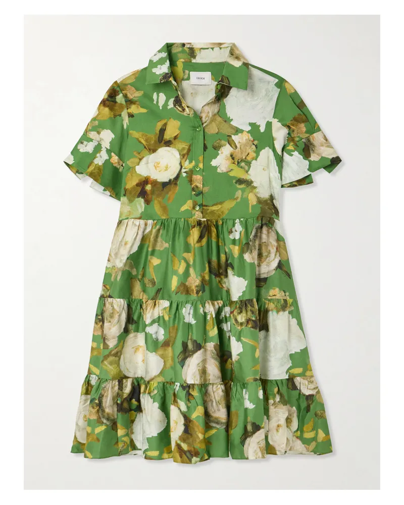 Erdem Mini-hemdblusenkleid Aus Baumwollpopeline Mit Blumenprint - Grün Grün