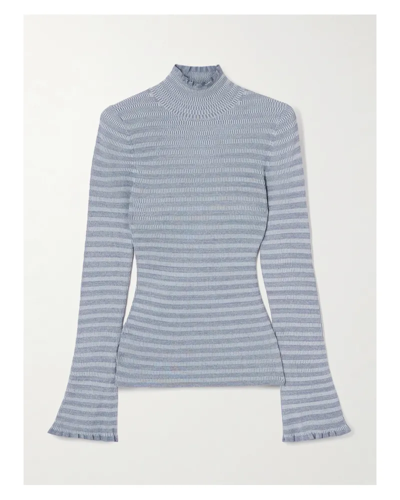 Proenza Schouler Phyllis Oberteil Aus Gestreiftem Rippstrick Mit Rüschen Und Stehkragen - Blau Blau