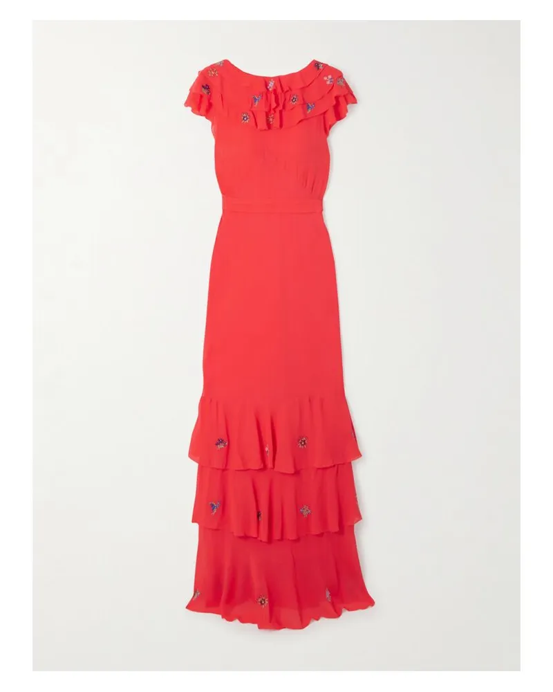 RIXO Rio Maxikleid Aus Crêpe Mit Volants Und Stickereien - Orange Orange