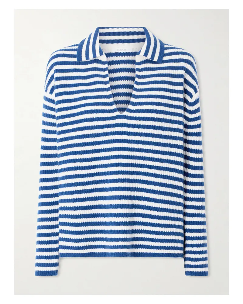 Max Mara Striped Ribbed Cashmere Sweater - Blue Blue