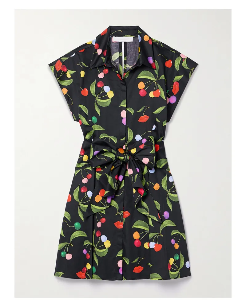 Borgo De Nor Helena Mini-hemdblusenkleid Aus Bedruckter Baumwolle Zum Binden - Schwarz Schwarz