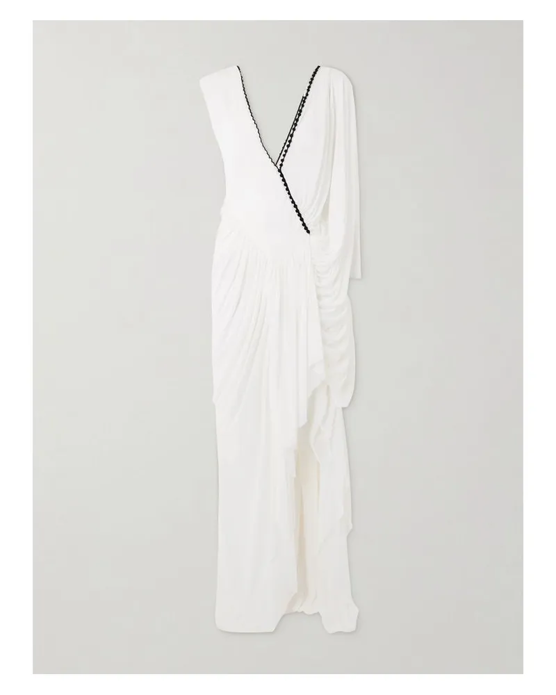 Christopher Esber Sevi Asymmetrisches Midikleid Aus Jersey Mit Seidenchiffonbesatz Und Cape-effekt - Weiß Weiß