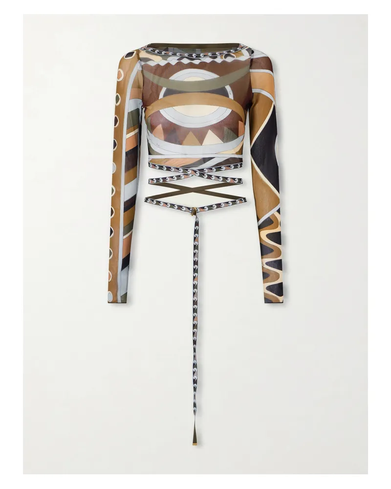 Emilio Pucci Cropped Printed Tulle Top - Green Green