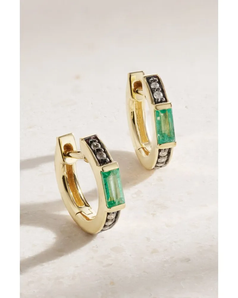 Sorellina Otto Creolen Aus 18 Karat Gold Mit Diamanten Und Smaragden - Grün Grün