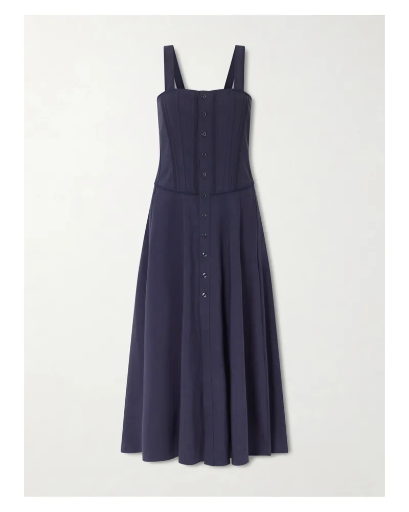 Ralph Lauren Sophee Pintucked Cotton-blend Jersey Midi Dress - Blue Blue