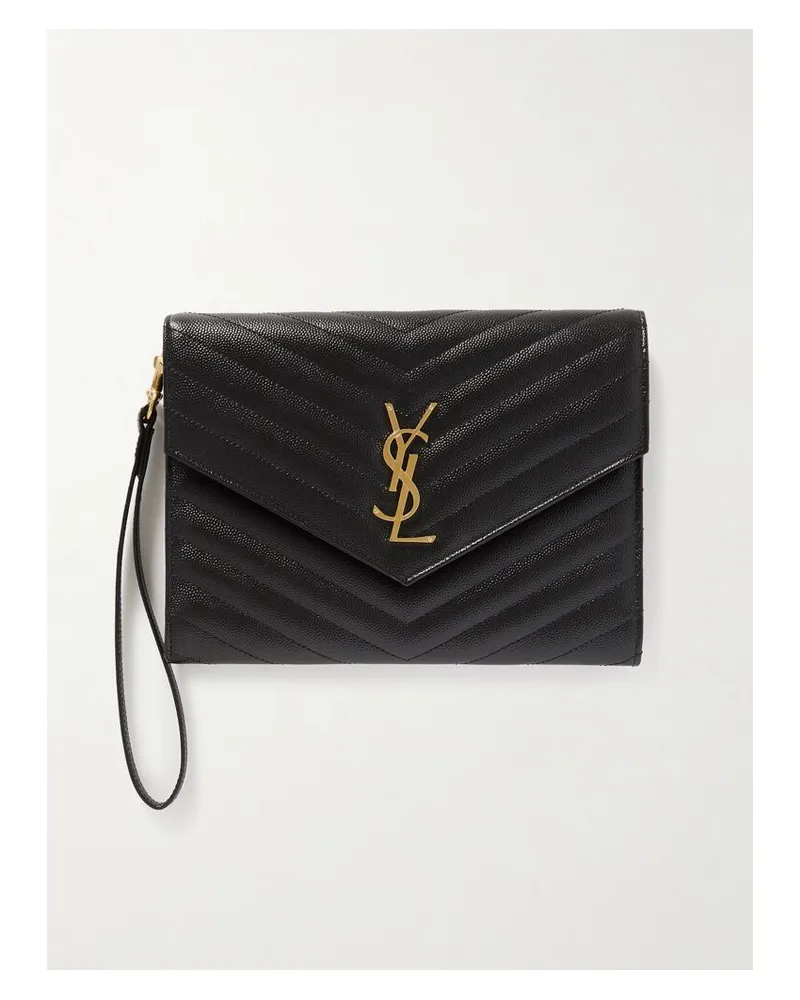 Saint Laurent Monogramme Beutel Aus Gestepptem Strukturiertem Leder - Schwarz Schwarz