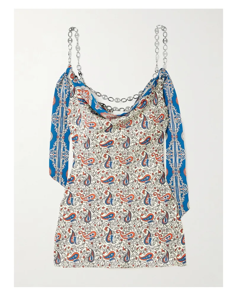 Paco Rabanne Top Aus Crêpe Mit Paisley-muster Und Details Aus Metallic-mesh - Creme Creme