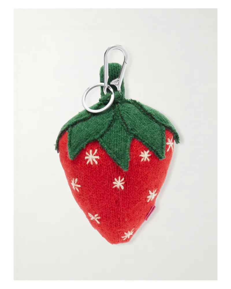 The Elder Statesman Strawberry Crocheted Cashmere Keychain - Red Red