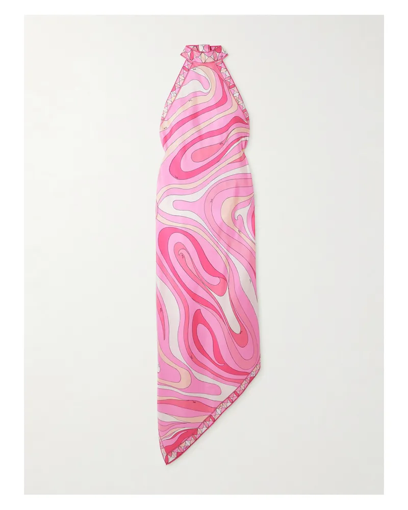 Emilio Pucci Neckholder-midikleid Aus Bedrucktem Seiden-twill - Pink Pink