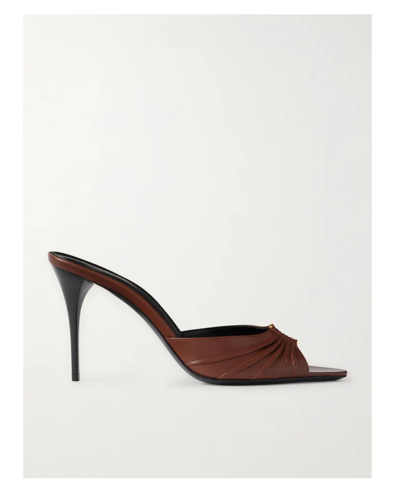 Saint Laurent Babylone Embellished Gathered Leather Mules - Brown Brown