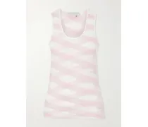 Striped Mesh-paneled Cotton-blend Tank Top - Pink
